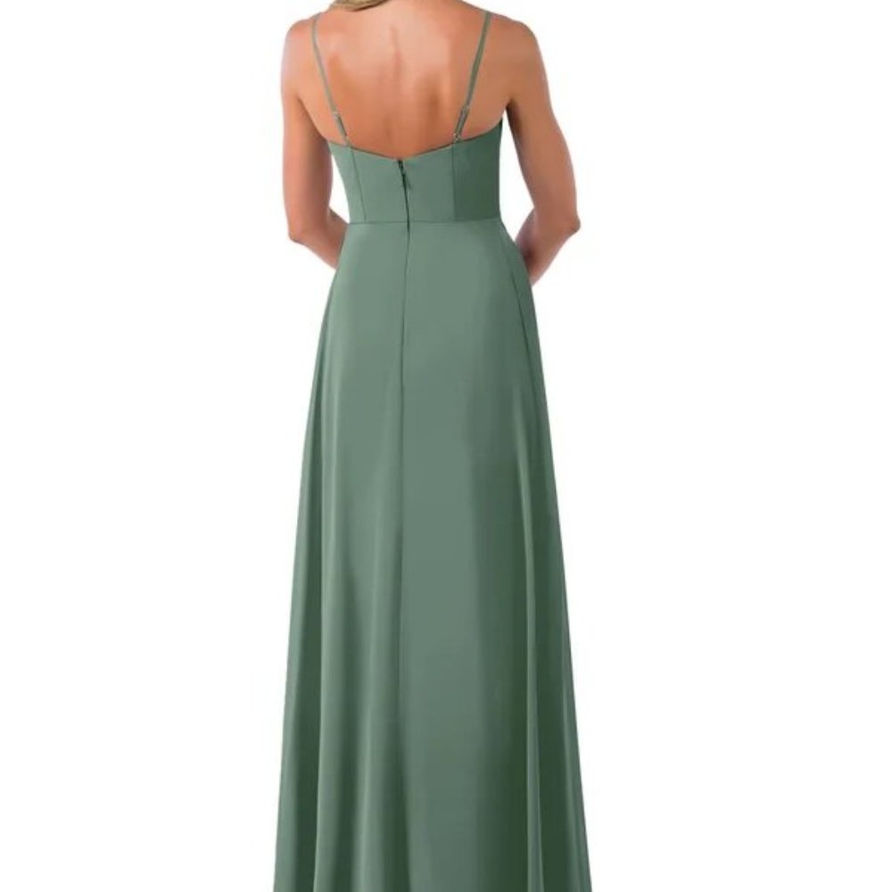 Azazie Full Length Gown in Eucalyptus Color, Size 4 - Picture 2 of 4